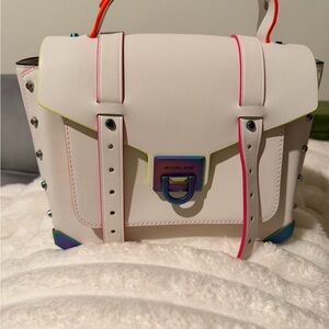 Michael Kors White Satchel with Multicolor Accents Manhattan